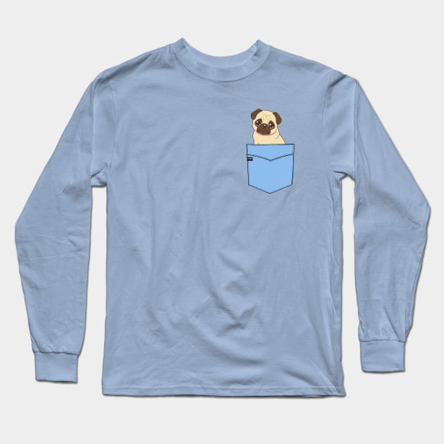 Pug Puppy Pouchie Shirt - In Pocket Long Sleeve T-Shirt by MMTees